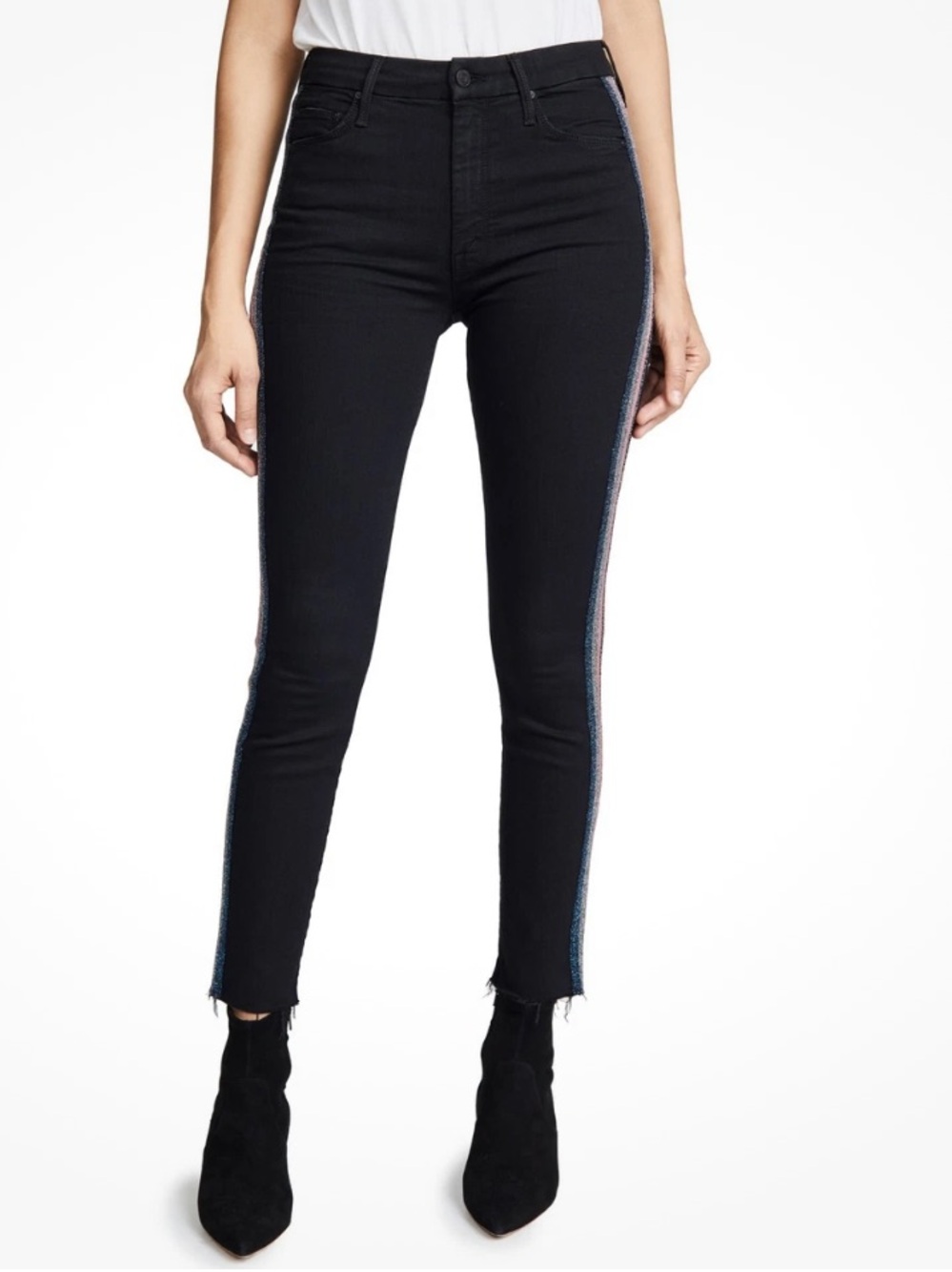 MOTHER High Waisted Looker Ankle Fray Black Guilty Glitter Racer Jean Size 28*#5